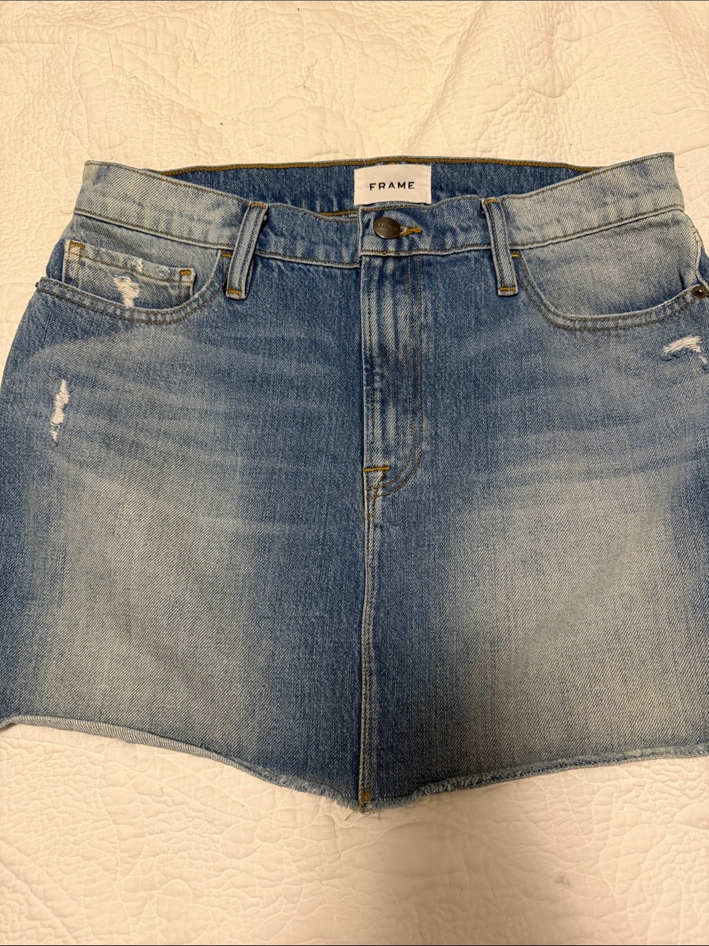 Frame Denim Light Blue Distressed Mini Skirt